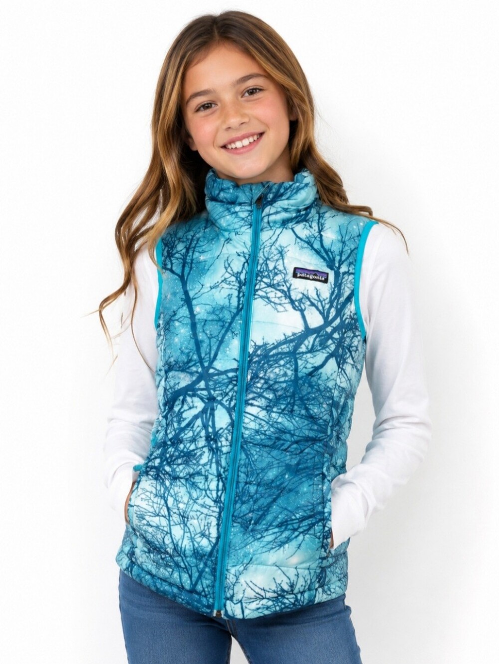 Patagonia Duck Down Puffer Vest Jacket Kids Size Medium Moontree Deep Sea Blue